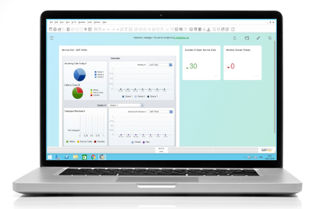 SAP financial management software displayed on a laptop